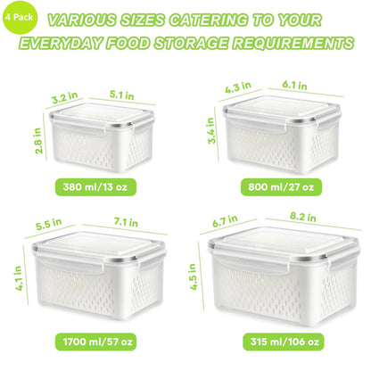 8 Pack Fruit & Vegetable Storage Containers with Double Drainers
