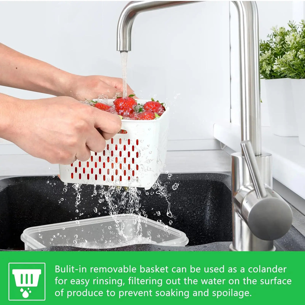 8 Pack Fruit & Vegetable Storage Containers with Double Drainers