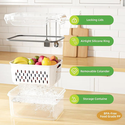 8 Pack Fruit & Vegetable Storage Containers with Double Drainers