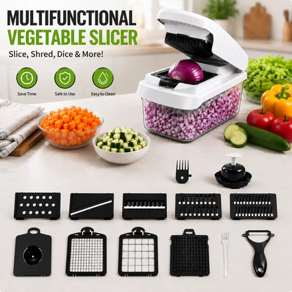 16 in 1 Vegetable Chopper & Spiralizer with 8 Interchangeable Blades