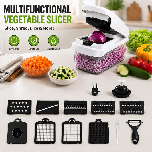 16 in 1 Vegetable Chopper & Spiralizer with 8 Interchangeable Blades