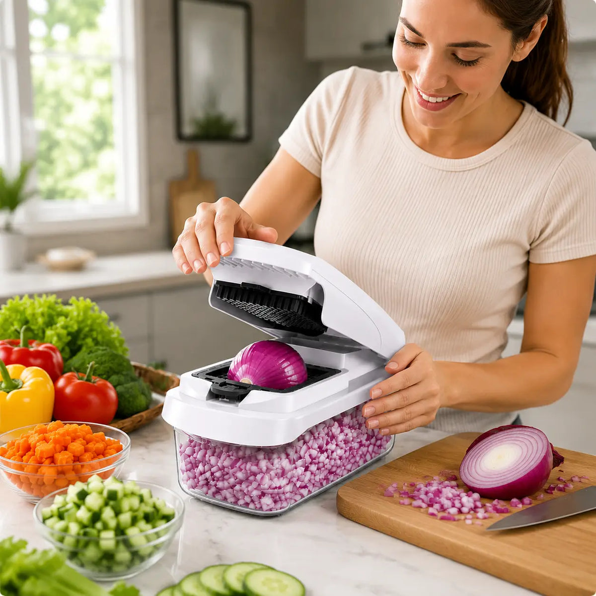 16 in 1 Vegetable Chopper & Spiralizer with 8 Interchangeable Blades