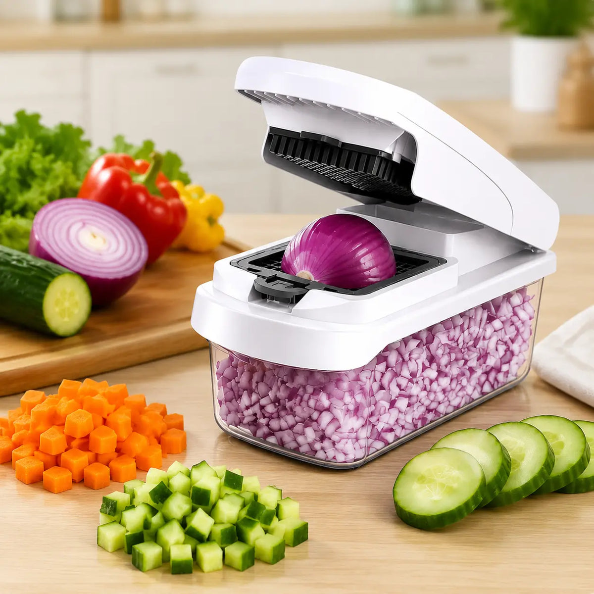 16 in 1 Vegetable Chopper & Spiralizer with 8 Interchangeable Blades