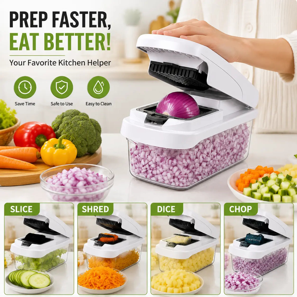 16 in 1 Vegetable Chopper & Spiralizer with 8 Interchangeable Blades