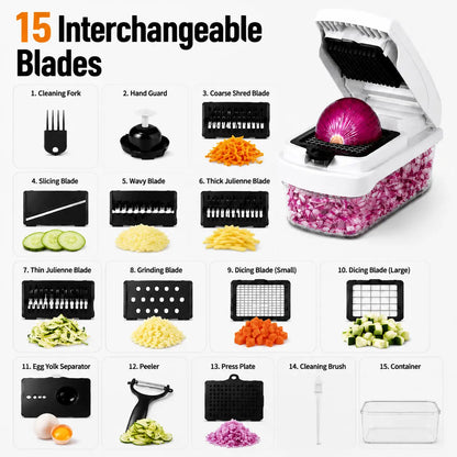 16 in 1 Vegetable Chopper & Spiralizer with 8 Interchangeable Blades