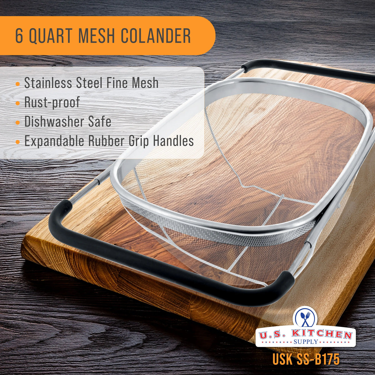 6 Quart Collapsible Stainless Steel Colander with Expandable Handles