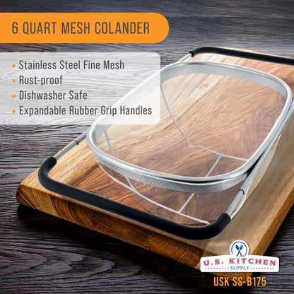 6 Quart Collapsible Stainless Steel Colander with Expandable Handles