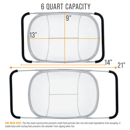 6 Quart Collapsible Stainless Steel Colander with Expandable Handles