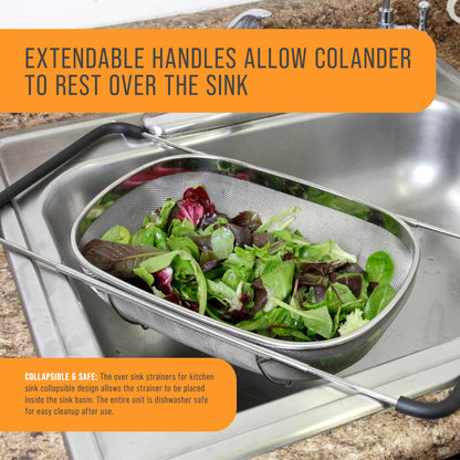 6 Quart Collapsible Stainless Steel Colander with Expandable Handles