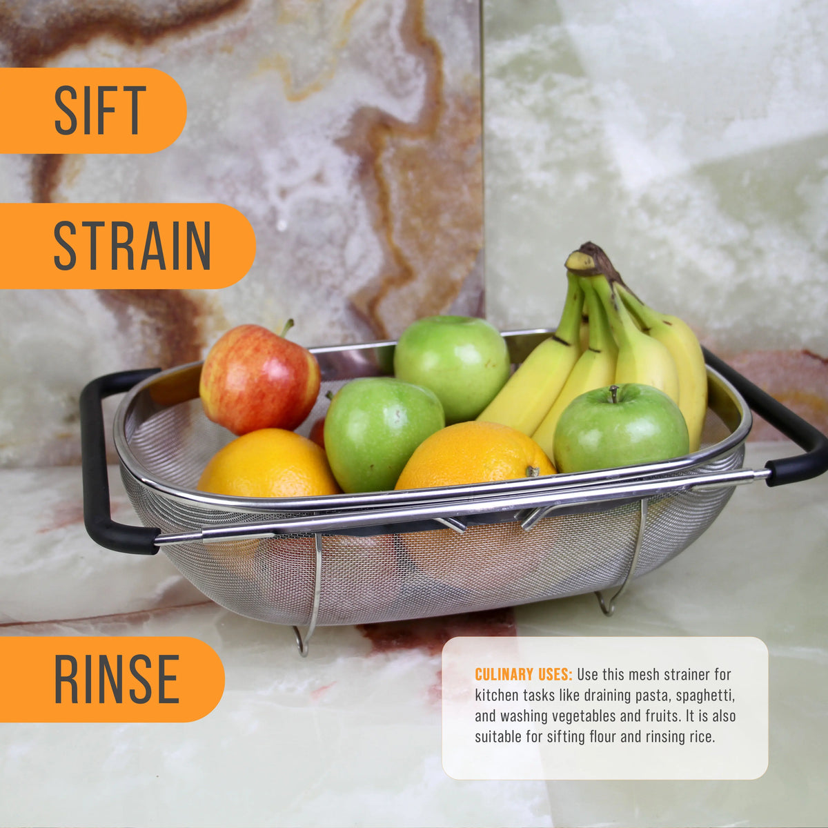 6 Quart Collapsible Stainless Steel Colander with Expandable Handles