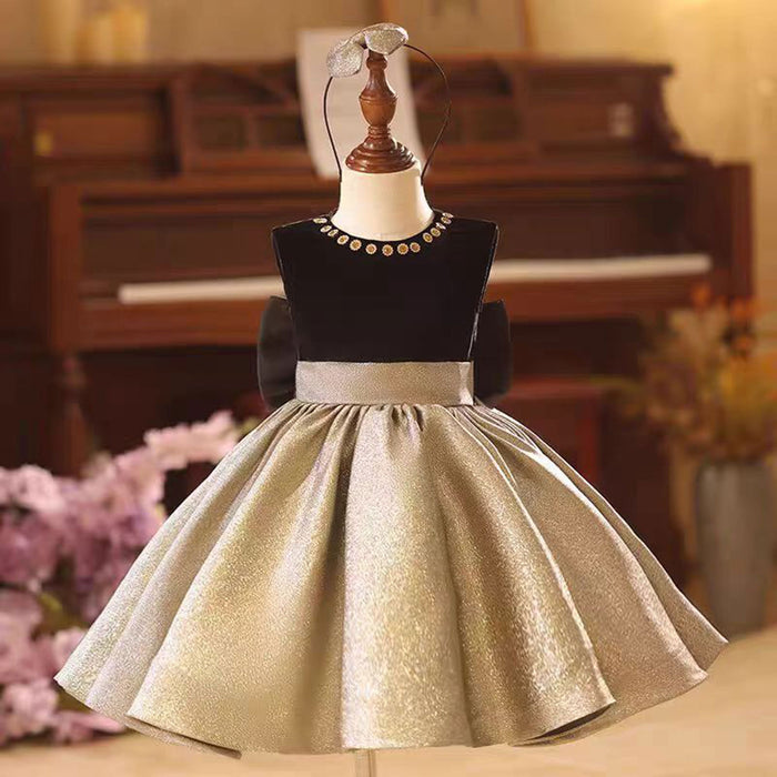A-Line Flower Girl Dresses With Bow Sleeveless Gold J858