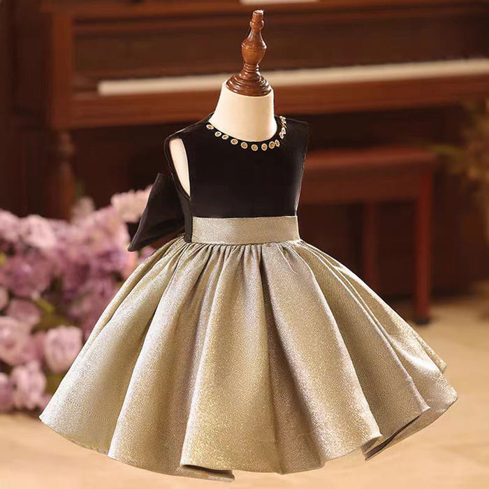 A-Line Flower Girl Dresses With Bow Sleeveless Gold J858