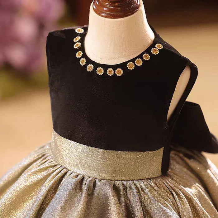 A-Line Flower Girl Dresses With Bow Sleeveless Gold J858