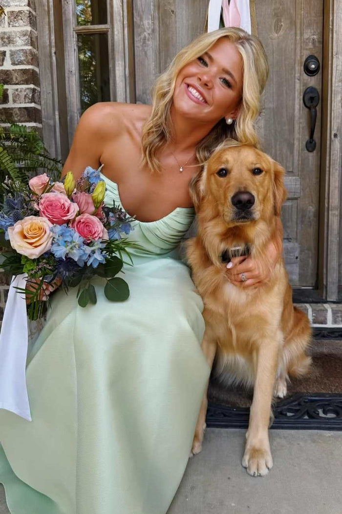 A-Line Mint Strapless Sleeveless Empire-Waist Satin Formal Prom Dress