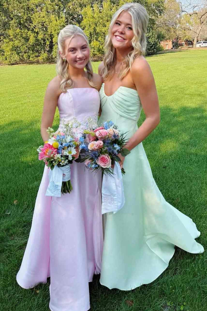 A-Line Mint Strapless Sleeveless Empire-Waist Satin Formal Prom Dress