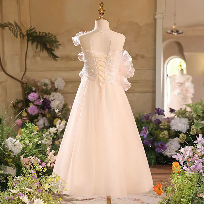 A-Line One Shoulder Tulle Flower Girl Dress Sleeveless D038