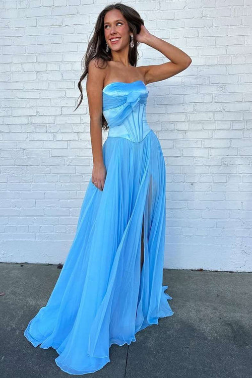 A-Line Strapless Empire-Waist Pleats Chiffon Sleeveless Prom Dress