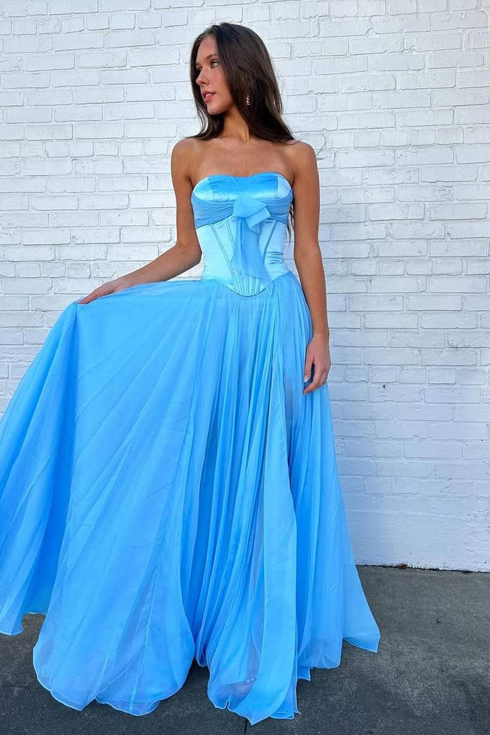 A-Line Strapless Empire-Waist Pleats Chiffon Sleeveless Prom Dress