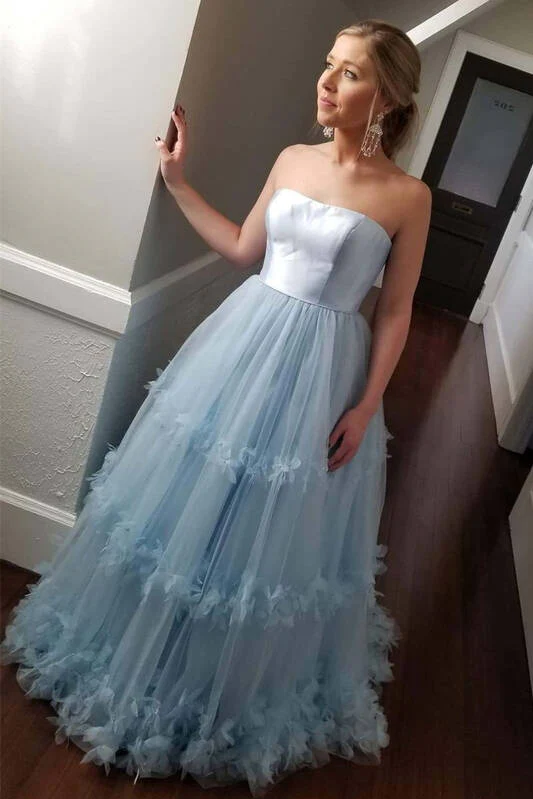 A-Line Strapless Empire-Waist Ruffles Sleeveless Long Prom Dress