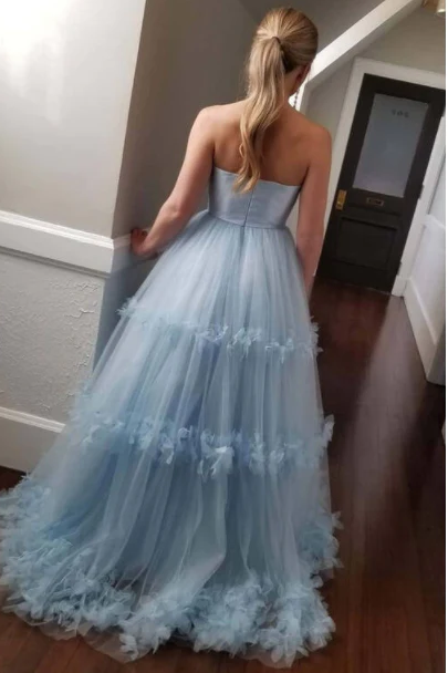 A-Line Strapless Empire-Waist Ruffles Sleeveless Long Prom Dress