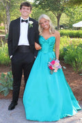 A-Line Strapless Empire-Waist Sleeveless Satin Long Prom Dress
