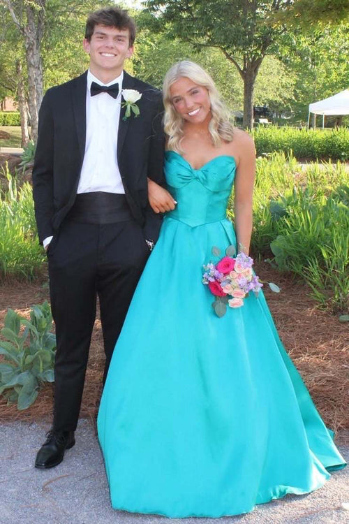 A-Line Strapless Empire-Waist Sleeveless Satin Long Prom Dress