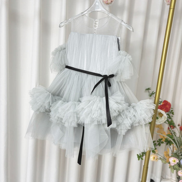 A-Line Strapless Lace Tulle Gray Flower Girl Dress J867