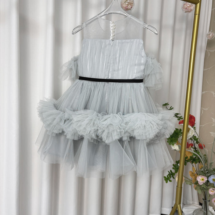 A-Line Strapless Lace Tulle Gray Flower Girl Dress J867