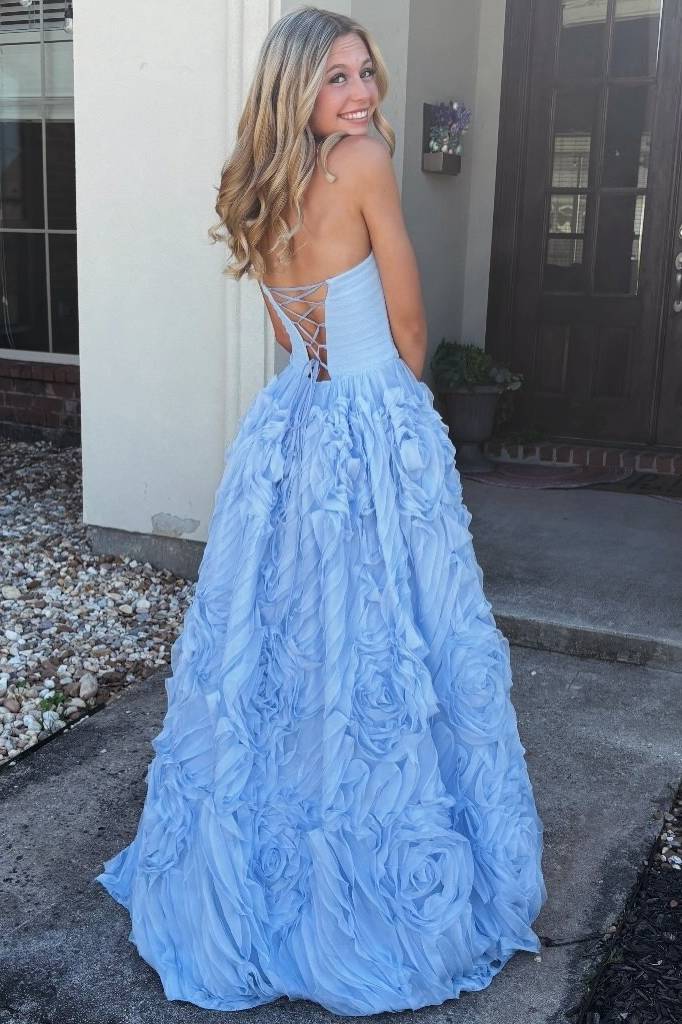 A-Line Strapless Ruffles Tulle Scoop Neck Empire-Waist Sleeveless Prom Dress