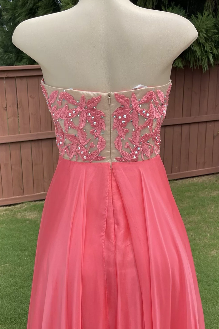 A-Line Strapless Sweetheart Beads Pleated Chiffon Long Prom Dress