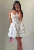 A-Line Straps Square Empire-Waist Lace Short Homecoming Dress
