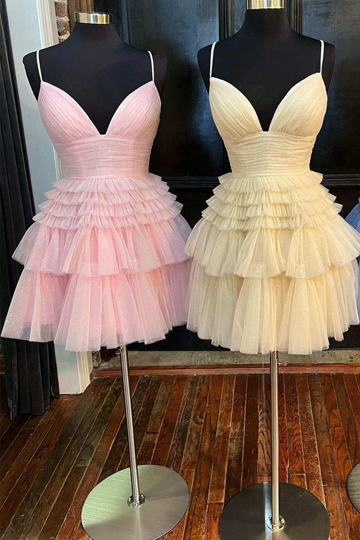 A-Line V-Neck Multi-Tiered Short Party Dress