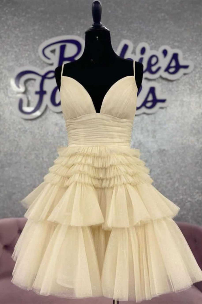 A-Line V-Neck Multi-Tiered Short Party Dress