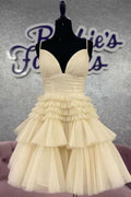 A-Line V-Neck Multi-Tiered Short Party Dress