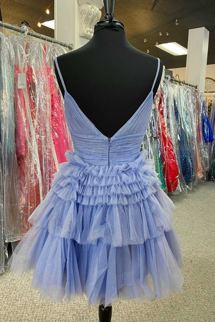 A-Line V-Neck Multi-Tiered Short Party Dress