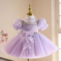 Applique Tulle Flower Girl Dress With Pearl Decoration Lilac J536