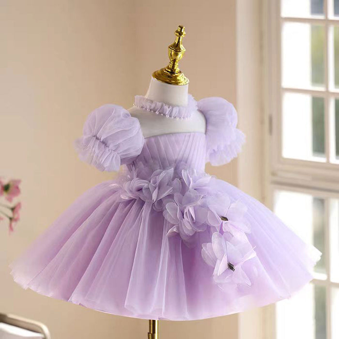 Applique Tulle Flower Girl Dress With Pearl Decoration Lilac J536