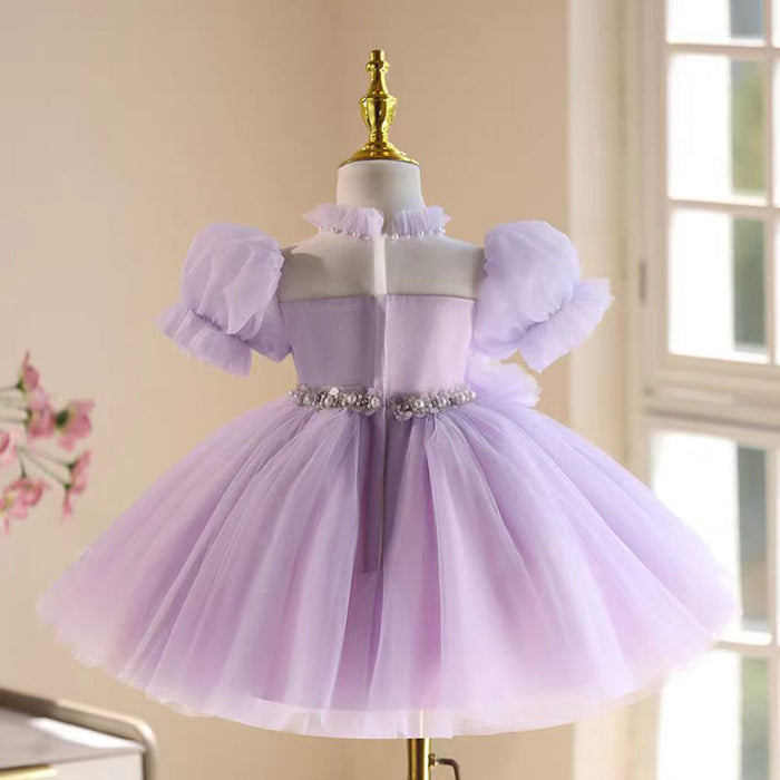 Applique Tulle Flower Girl Dress With Pearl Decoration Lilac J536