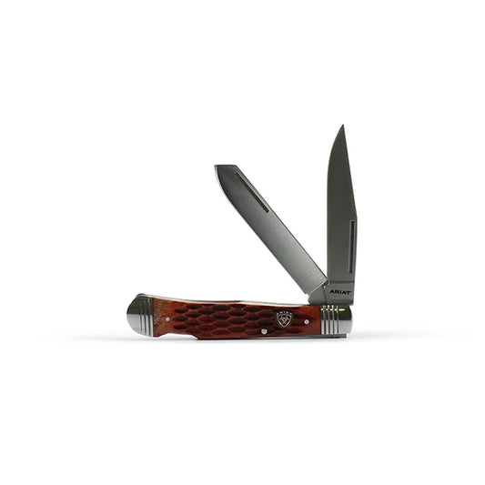 Ariat Western Knife Double Blades Straight Folding Brown