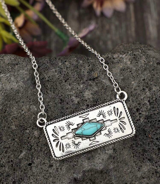 Aztec & Turquoise Bar Necklace