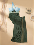 Barbados Calling One Shoulder Swimsuit Set - Green