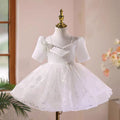 Beading Bow Decoration Flower Girl Dress Short Sleeves D046