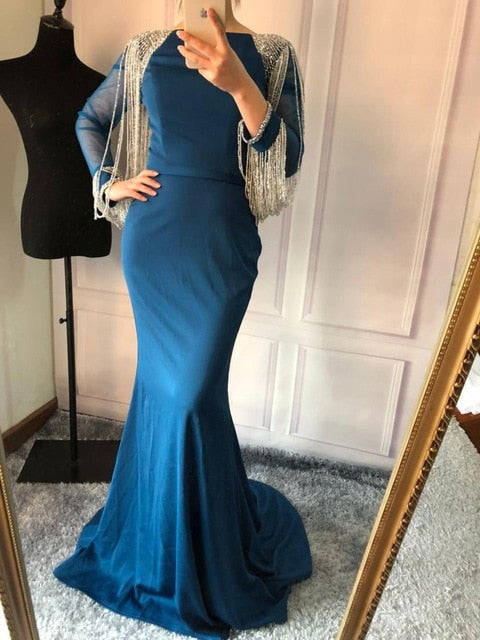 Beading Chain Elegant Mermaid Prom Dresses Crystal LA6219 - SERENE HILL