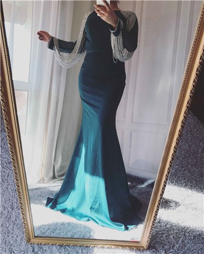 Beading Chain Elegant Mermaid Prom Dresses Crystal LA6219 - SERENE HILL