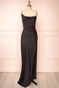 Black Asymmetrical Spaghetti Straps Sheath Wedding Guest Dress