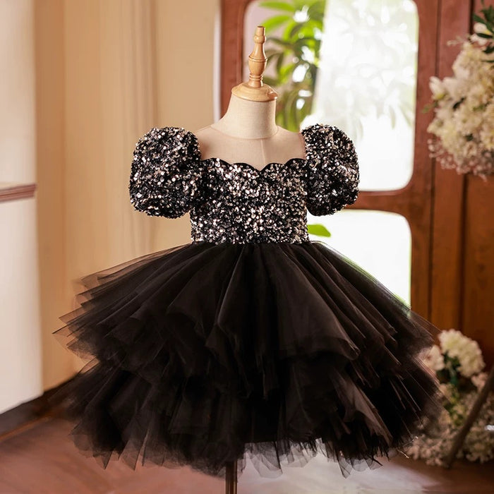 Black Baby Girl Dress Sequined for Pageant Birthday Party J701