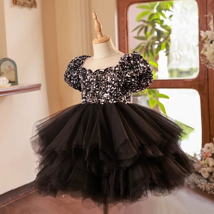 Black Baby Girl Dress Sequined for Pageant Birthday Party J701