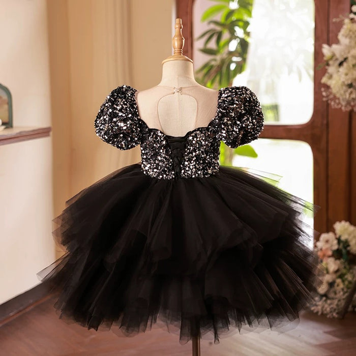 Black Baby Girl Dress Sequined for Pageant Birthday Party J701