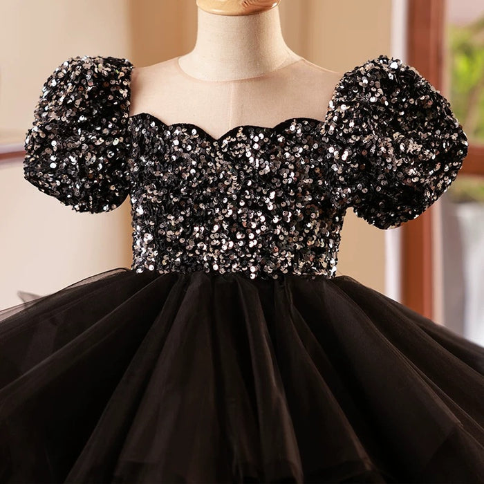 Black Baby Girl Dress Sequined for Pageant Birthday Party J701