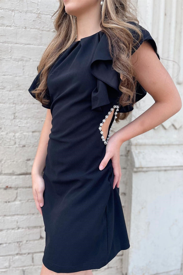 Black Cutout Short Party Dress with Pearls